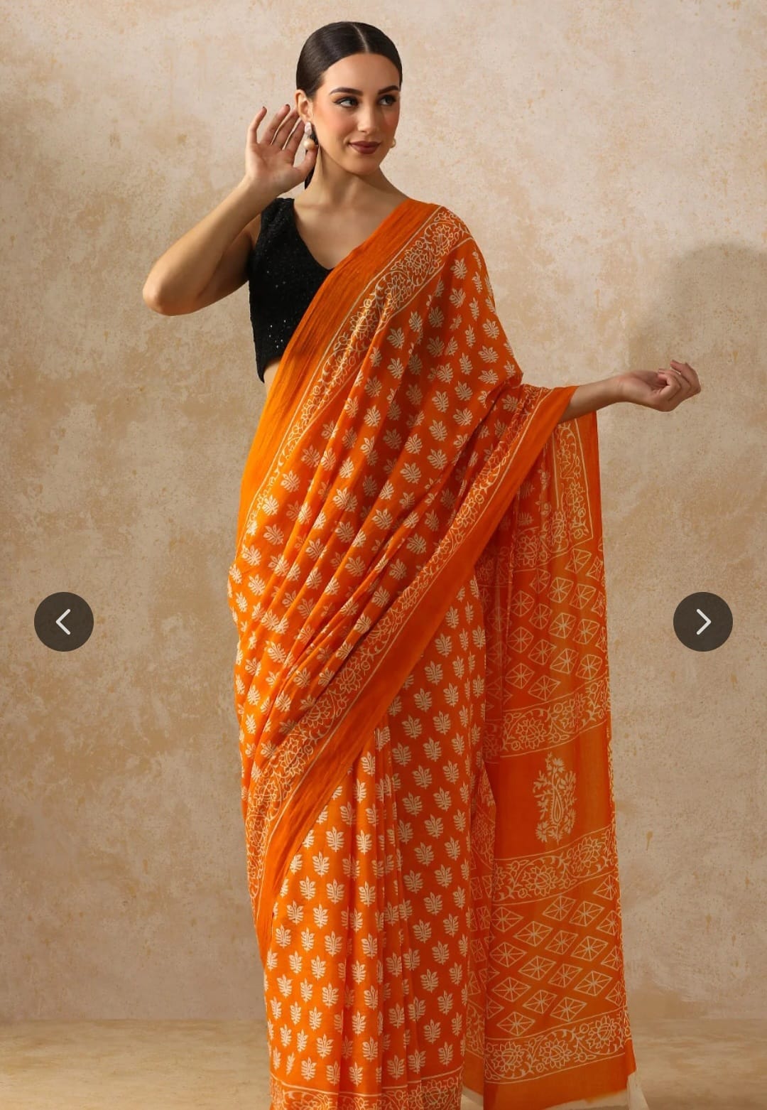 Cotton Mulmul Saree in mango shade – Pure cotton handblock printed saree wholesale by Fabtexs